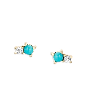Adina Reyter 14k Yellow Gold Turquoise & Diamond Stud Earrings In Blue/white