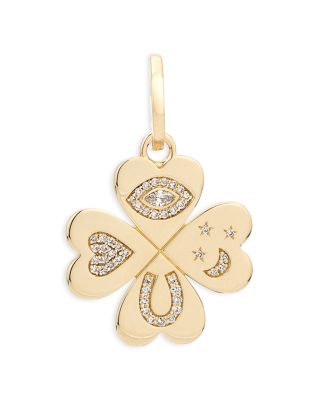 Adina Reyter - 14K Yellow Gold Diamond Pav&eacute; Lucky Symbol Clover Charm Pendant