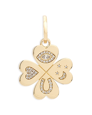 Adina Reyter 14k Yellow Gold Diamond Pave Lucky Symbol Clover Charm Pendant In Gold/white