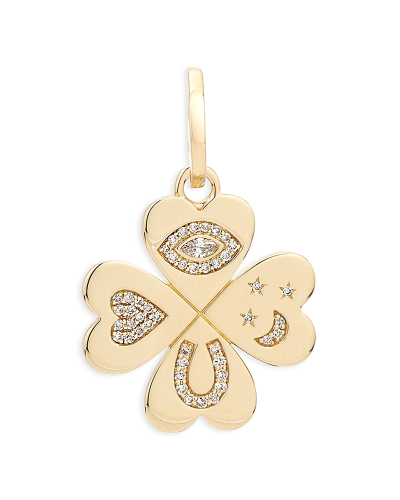 Adina Reyter 14K Yellow Gold Diamond Pave Lucky Symbol Clover Charm Pendant