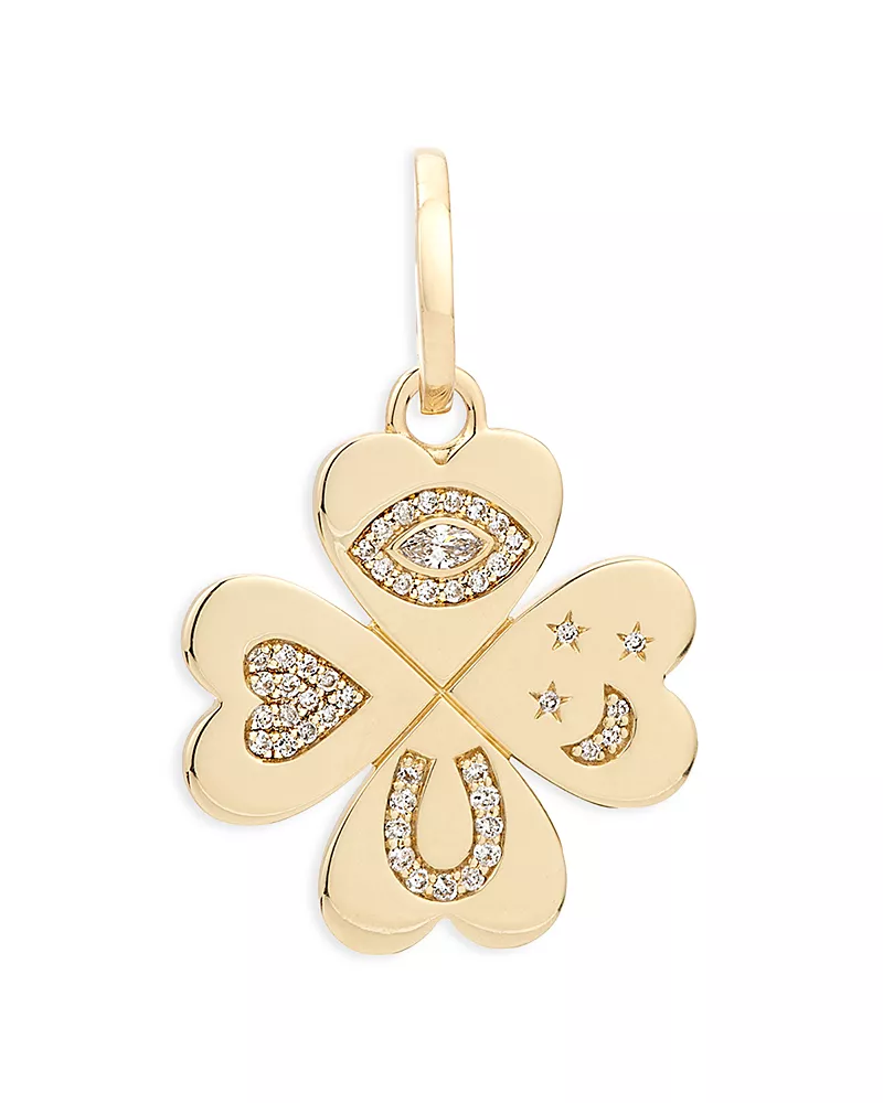 Adina Reyter 14K Yellow Gold Diamond Pave Lucky Symbol Clover Charm Pendant