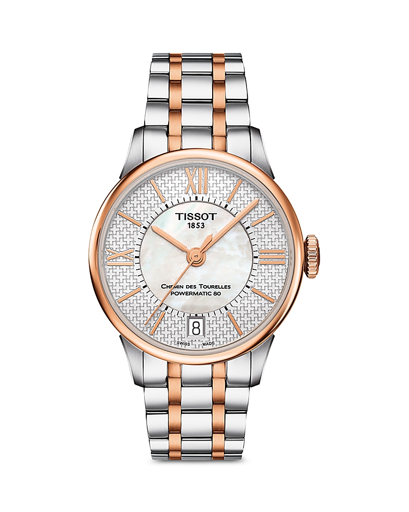 Tissot Unisex Swiss Automatic Chemin Des Tourelles Powermatic 80 Two-tone Stainless Steel Bracelet Watch 39 In Silver/rose Gold