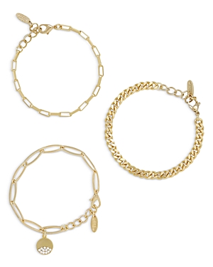 Shop Ettika The Power Of Three Pave Disc Link Bracelet In 18k Gold Plated, Set Of 3