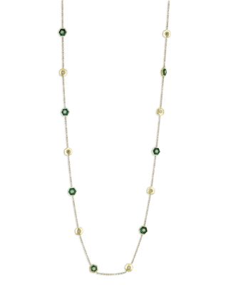 Miseno Jewelry 18K Yellow Gold Baia Malachite & Diamond Hexagon Station Necklace, 32