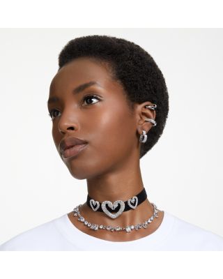 Matrix Baguette Crystal Small Heart Hoop Earrings in Rhodium Plated 