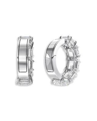 Matrix Square Crystal Clip On Hoop Earrings in Rhodium Plated