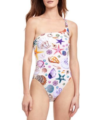 GOTTEX 10 one-shoulder off-shoulder ruffled swimsuit red white blue
