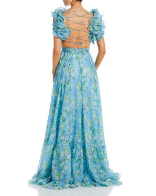 Women's Ruffle Tiered Floral Cut-Out Chiffon Gown