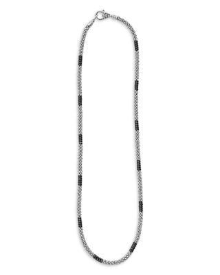 Black Caviar Silver Station Ceramic Beaded Necklace, 16"