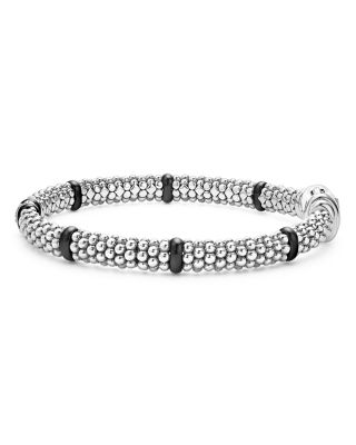 Single Station Diamond Black Caviar Bracelet in Sterling Silver
