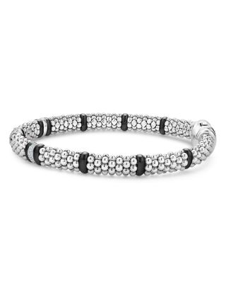 Four Station Diamond Black Caviar Bracelet in Sterling Silver