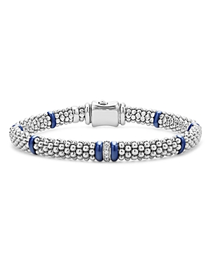 Lagos Single Station Diamond Blue Caviar Bracelet in Sterling Silver
