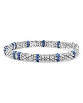 Lagos Four Station Diamond Blue Caviar Bracelet in Sterling Silver