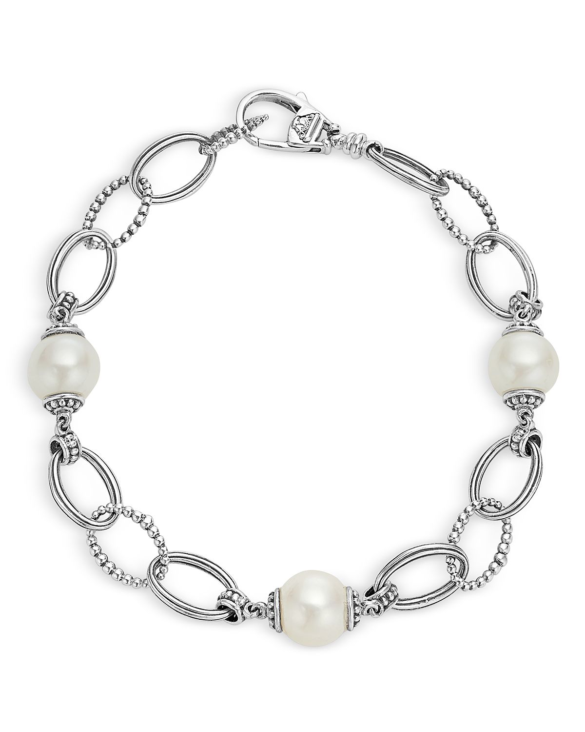 Lagos Sterling Silver Luna Caviar Cultured Freshwater Pearl Link Bracelet
