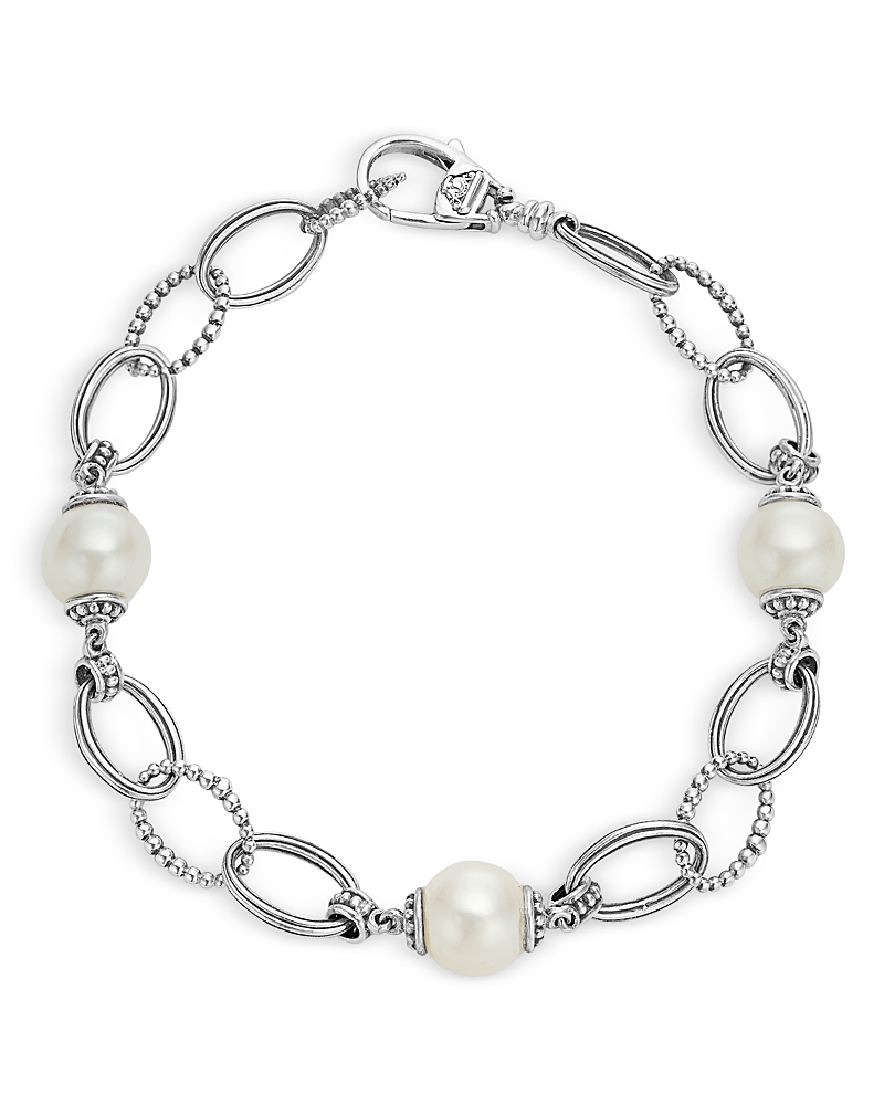 Lagos Luna Freshwater Pearl Station Bracelet In White/silver