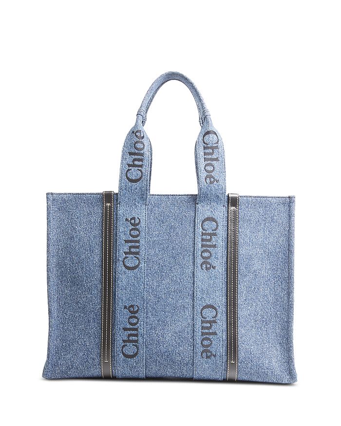 Chloé Woody Leather Trimmed Denim Large Tote Bag