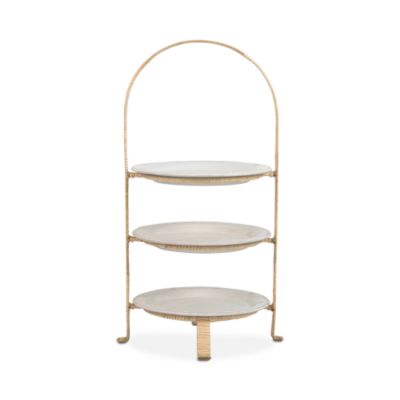 Provence Rattan Whitewash Three Tiered Plate Server
