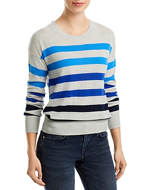 Shop Majestic Cashmere Stripe Crewneck Sweater In Portofino Blue