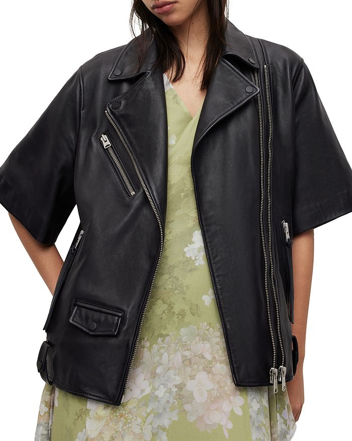 ALLSAINTS Ripley Short Sleeve Leather Biker Jacket