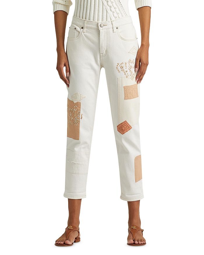 Ralph Lauren Relaxed Tapered Mid Rise Slim Jeans in Cream | Bloomingdale's