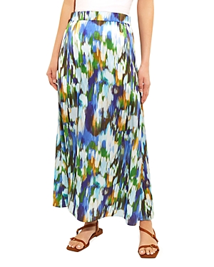 Shop Misook Printed Maxi Skirt In Satin Sky/multi