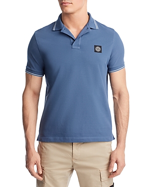 Stone Island Blue Stretch Piqué Logo Patch Polo Shirt In Dark Blue