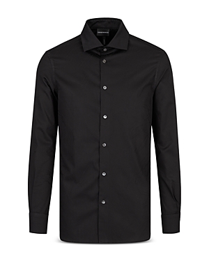 Armani Collezioni Emporio Armani Logo Long Sleeve Shirt Black In Solid Blac