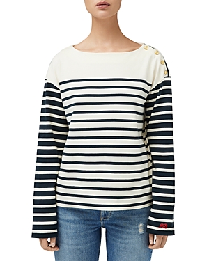 Rag & Bone Striped Button-embellished Cotton-jersey Top In Ivory Stripe