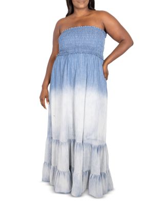Maree Pour Toi Plus - Smocked Strapless Denim Dress