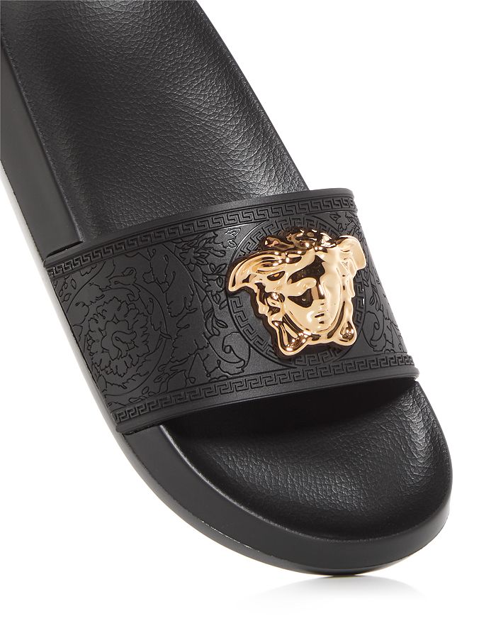 Shop Versace Women's Medusa Slide Sandals In Black/ Gold
