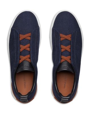 Blue Cotton Denim Triple Stitch Low Top Sneakers