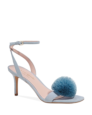 Kate Spade Amour Leather Pom Ankle-strap Sandals In Celeste Blue
