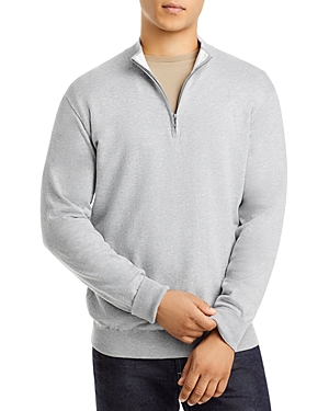 Peter Millar Crest Quarter-zip Cotton Blend Sweater In British Gray