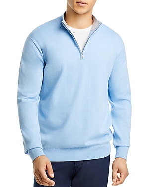 Peter Millar Crest Quarter-zip Cotton Blend Sweater In Cottage Blue