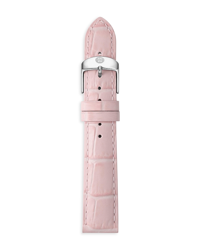 Michele 16mm Embossed Alligator Pattern Calf Leather Watch Strap In Pink