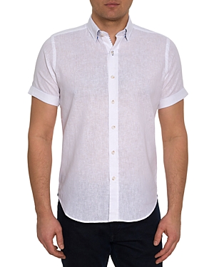 dressing gownRT GRAHAM MASSIMO LINEN & COTTON SOLID TAILORED FIT SHORT SLEEVE BUTTON DOWN SHIRT - 100% EXCLUSIVE