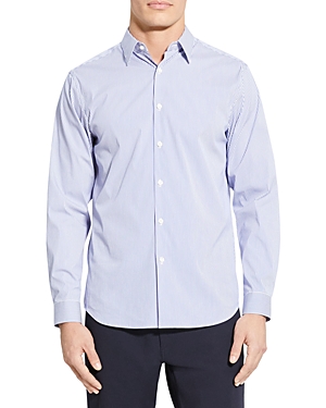 Theory Irving Allen Cotton Blend Stripe Tailored Fit Button Down Shirt