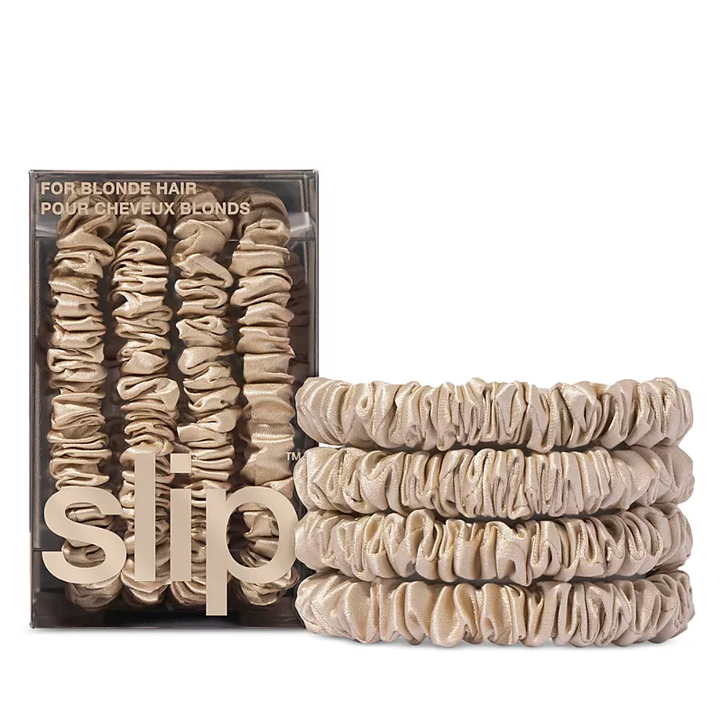 slip Pure Silk Back to Basics Skinny Scrunchies in Blonde, Set of 4