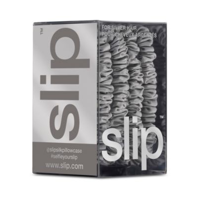 Pure Silk Back to Basics Skinny Scrunchies in Silver, Set of 4