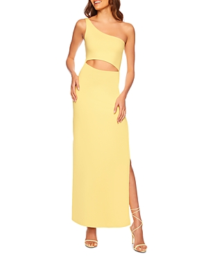 Shop Susana Monaco One Shoulder Cutout Leg Slit Maxi Dress In Lemon Zest