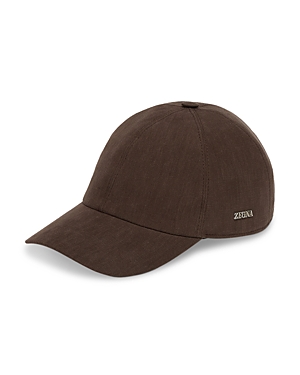 Zegna Logo-plaque Linen Baseball Cap In Medium Brown