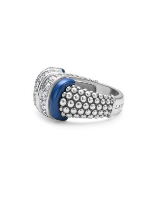 Sterling Silver Diamond & Ceramic Blue Caviar Ring