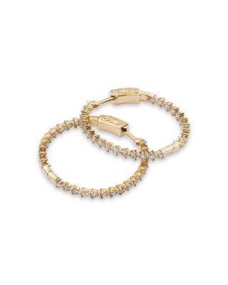 Diamond Inside Out Medium Hoop Earrings in 14K Yellow Gold, 1.50 tcw 