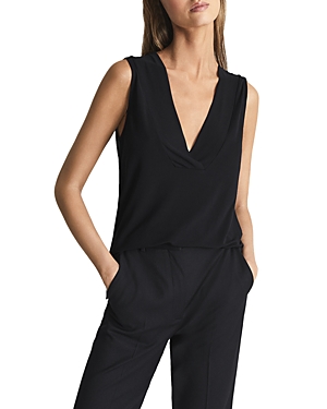 Reiss Taylor V-neck Shell Blouse In Navy