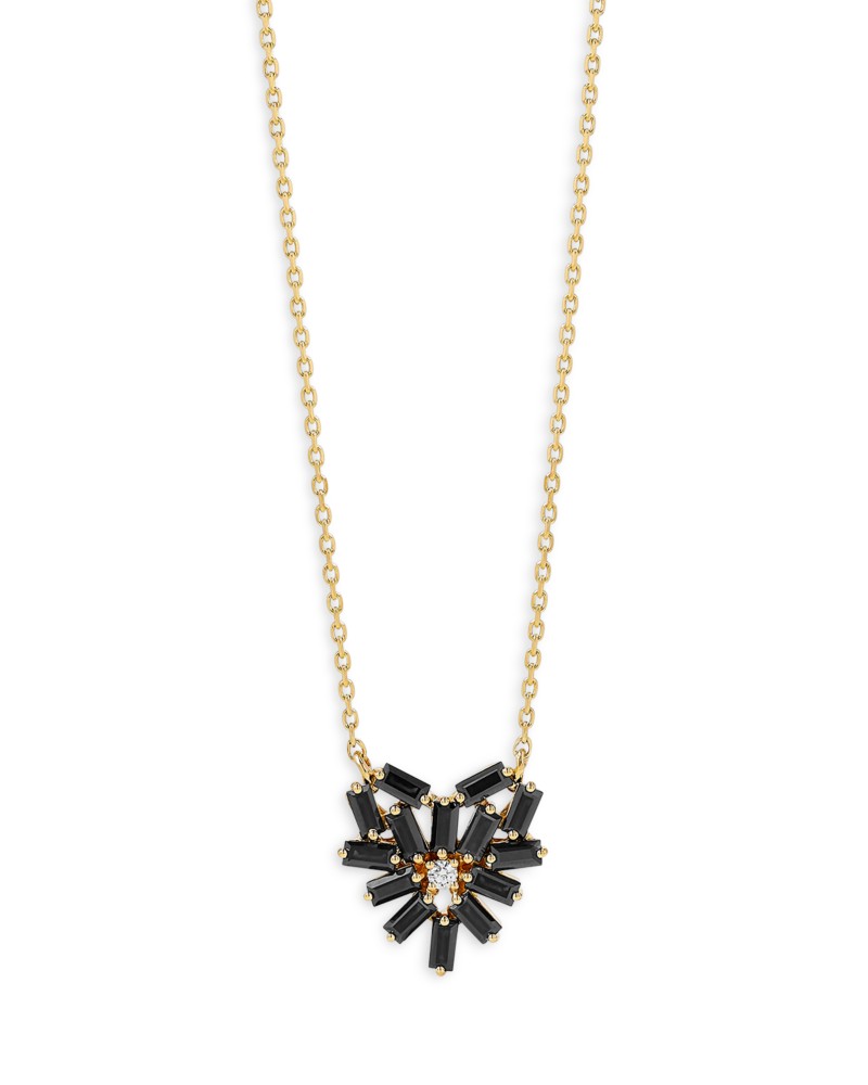 Suzanne Kalan 18K Yellow Gold Fireworks Black Sapphire Small Heart Pendant Necklace, 16-18 in Black/Gold