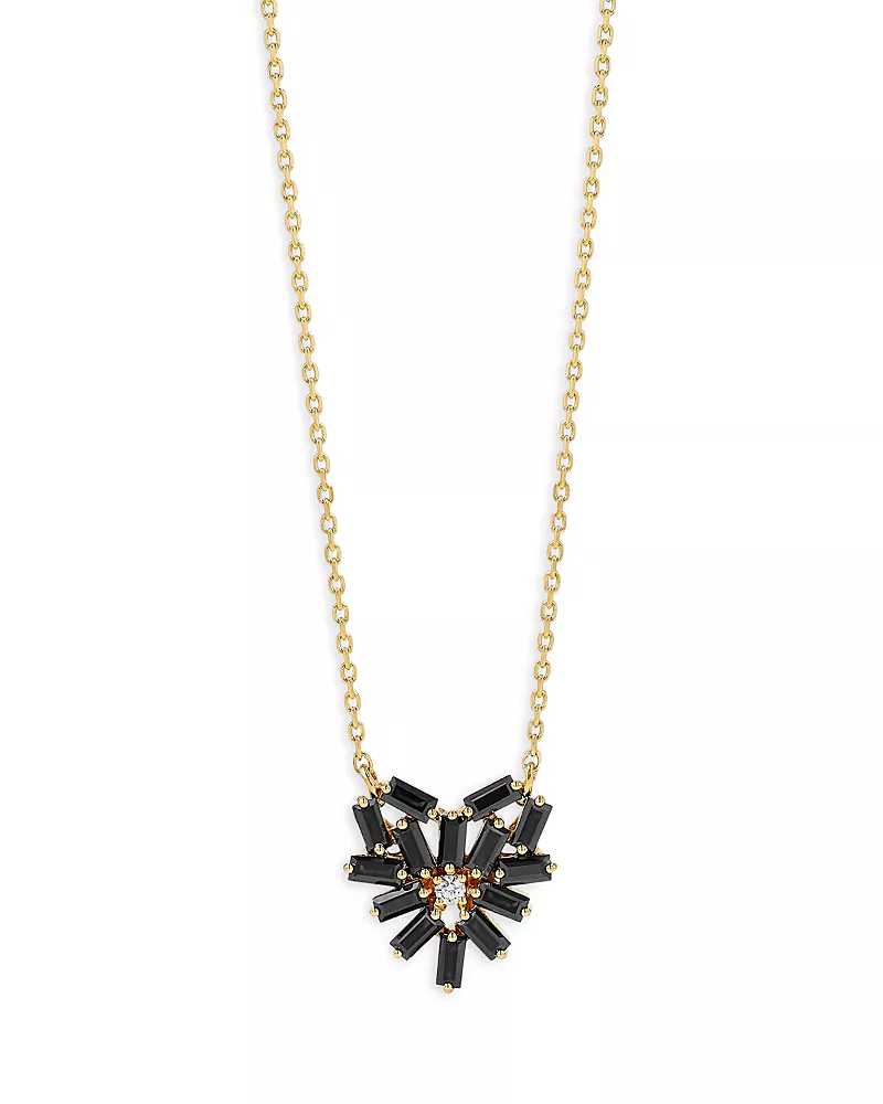 Suzanne Kalan 18K Yellow Gold Fireworks Black Sapphire Small Heart Pendant Necklace, 16