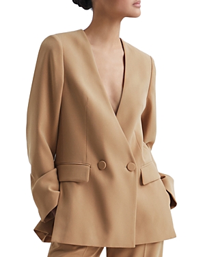Reiss Womens Neutral Margeaux Collarless Woven Blazer In Neutral