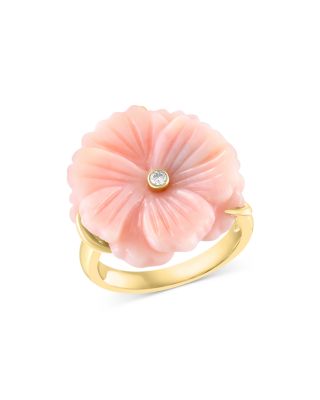 Bloomingdale's Fine Collection Pink Opal & Diamond Accent Flower Ring in 14K Yellow Gold - Exclusive