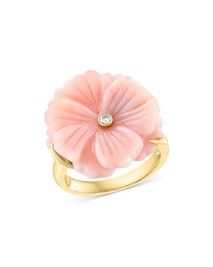 Bloomingdale's Pink Opal & Diamond Accent Flower Ring In 14k Yellow Gold - 100% Exclusive In Pink/yellow