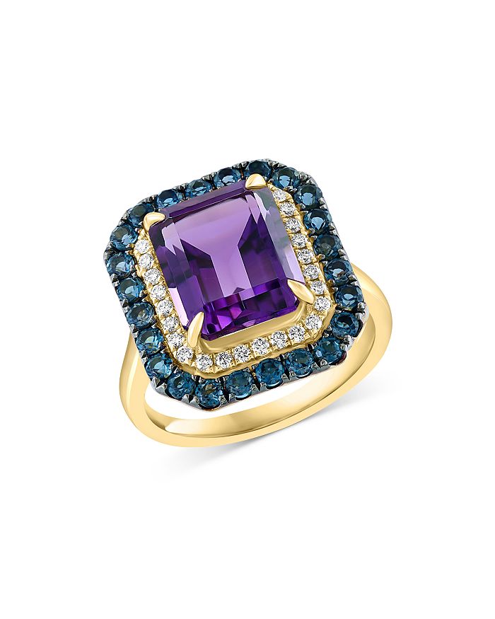 Bloomingdale's - Amethyst, London Blue Topaz & Diamond Halo Ring in 14K Yellow Gold - 100% Exclusive
